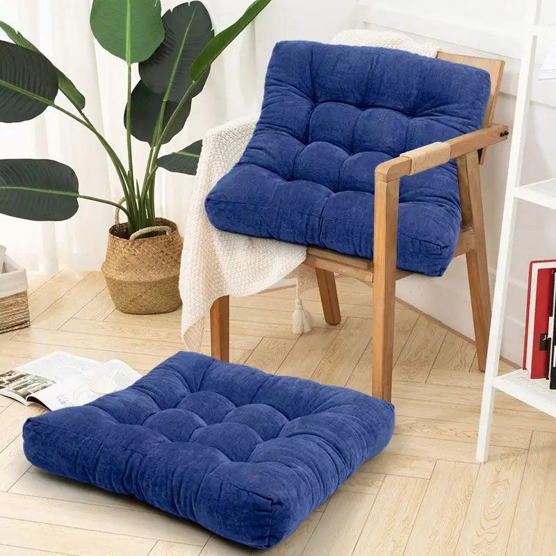 Square Tufted Floor Pillow for Living Room with Denim blue color, designed with nine-pins, is super soft and perfectly fit your living room or resting room | Rulaercushion